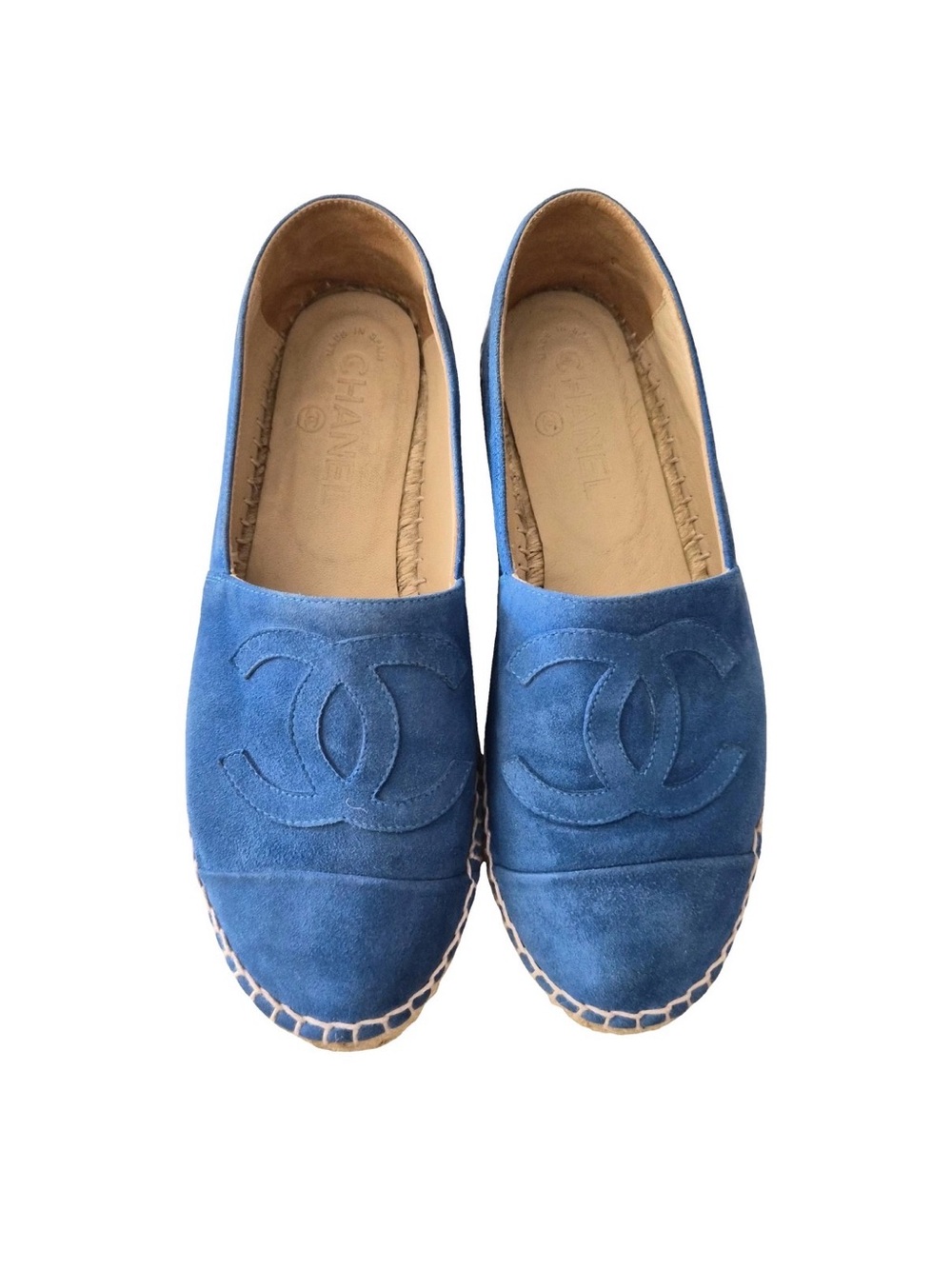 CHANEL Blue Suede Espadrilles with Interlocking CC